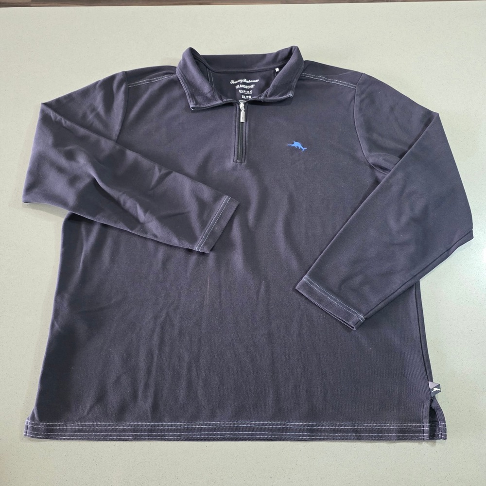 Tommy Bahama IslandZone Supima 1/4 Zip Pullover Mens XL Gray Mock Neck Sweater